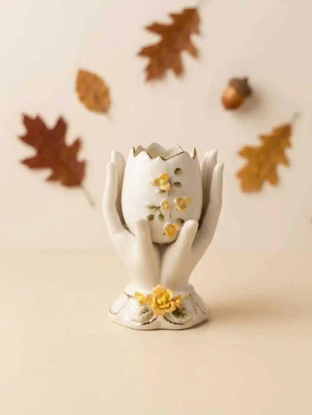 Vintage Japan Porcelain Hand Vase, Orange Floral Accent, Cottagecore Ring Holder